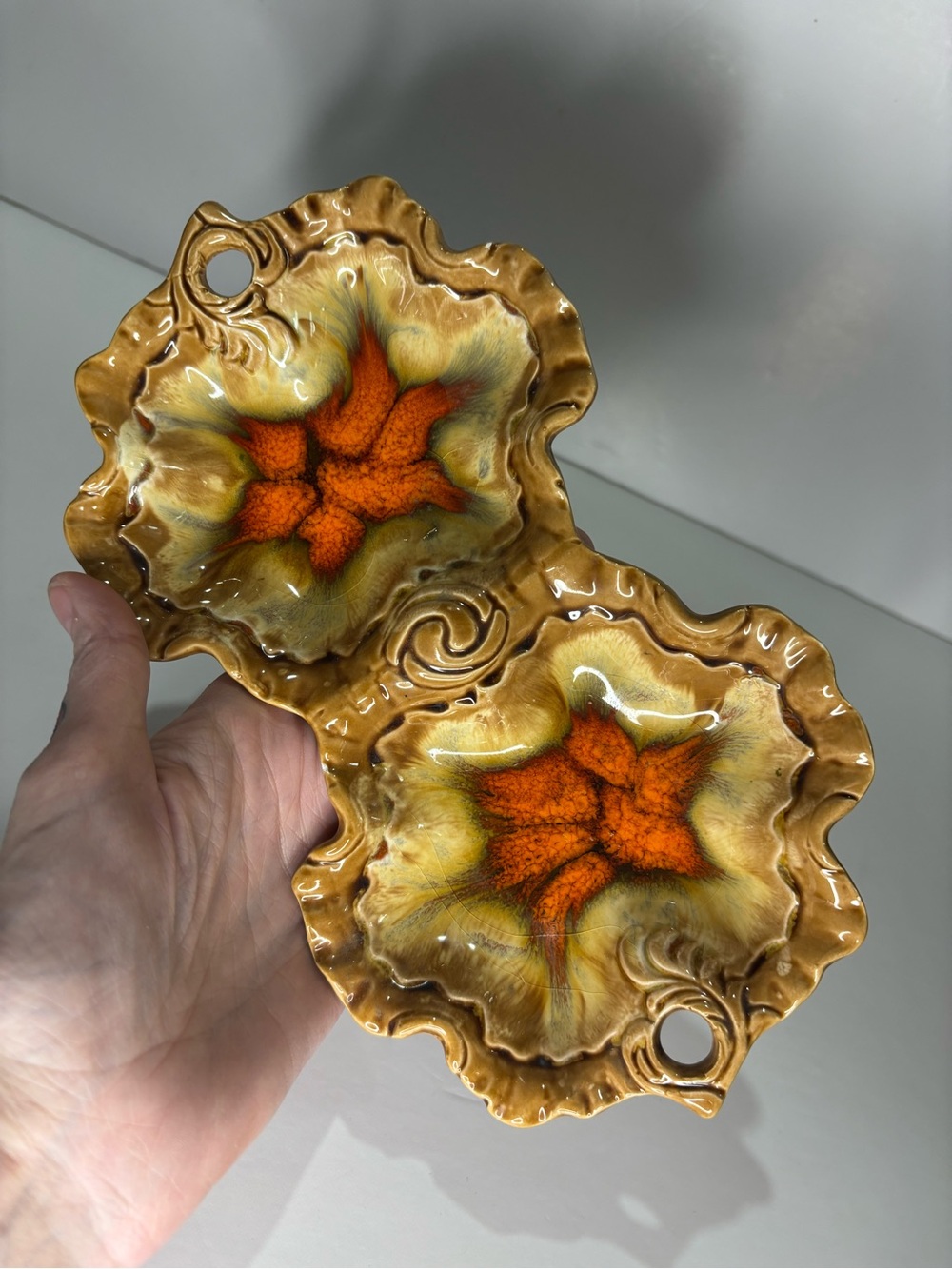 Vintage MCM Belgo Canadian ceramic double serving dish Sabre
